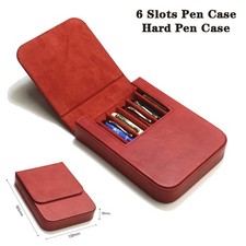 High Quality Leather 6 Slots Hard Fountain Pen Case Storage Box Organizer Gift