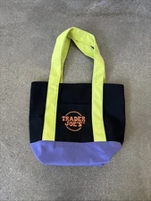 Trader Joe’s Mini Canvas Tote Bag Blk Green Purple Reusable Limited Edition NWT