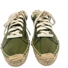 Soludos Izzy Espadrille Sneakers Womens 5 Olive Green Canvas Lace-Up Platform