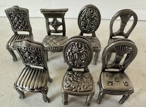 7 Lillian Vernon mini 2" chair place card or photo holders pewter tone tiny 573W