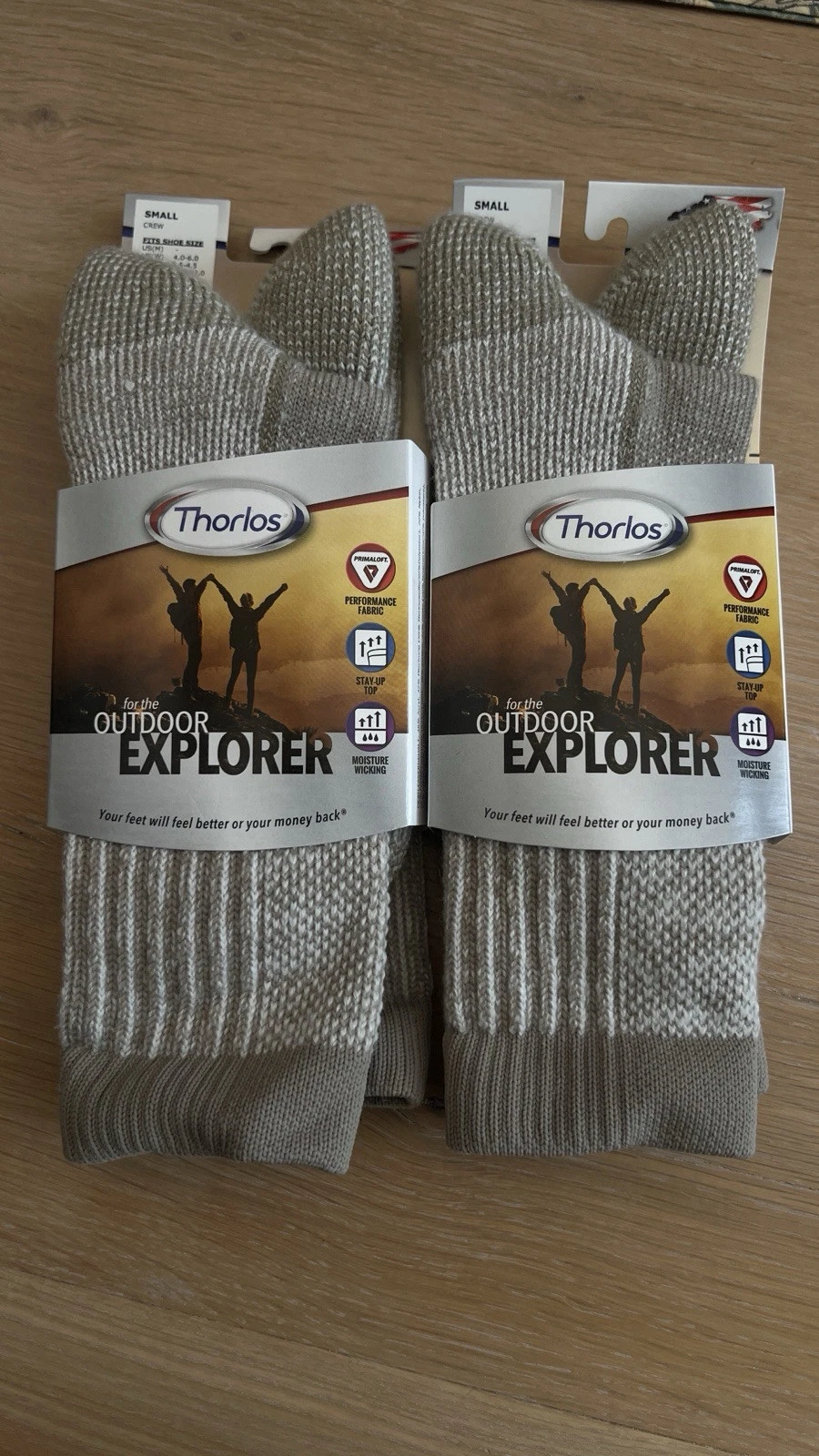 2 x Thorlo Womens Outdoor Explorer Max Cushion Crew Socks Camp Khaki Small