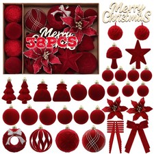 38 PCS Velvet Christmas Tree Ornaments Sets - Burgundy Red Christmas Tree Dec...