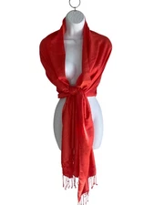 Red Lightweight Shawl Scarf Wrap With Fringe Trim 36" X 26" Elegant Accessory 1j