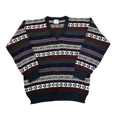 Vintage Striped Knit Jumper Abstract Patterned Multicoloured Sweater Mens XL
