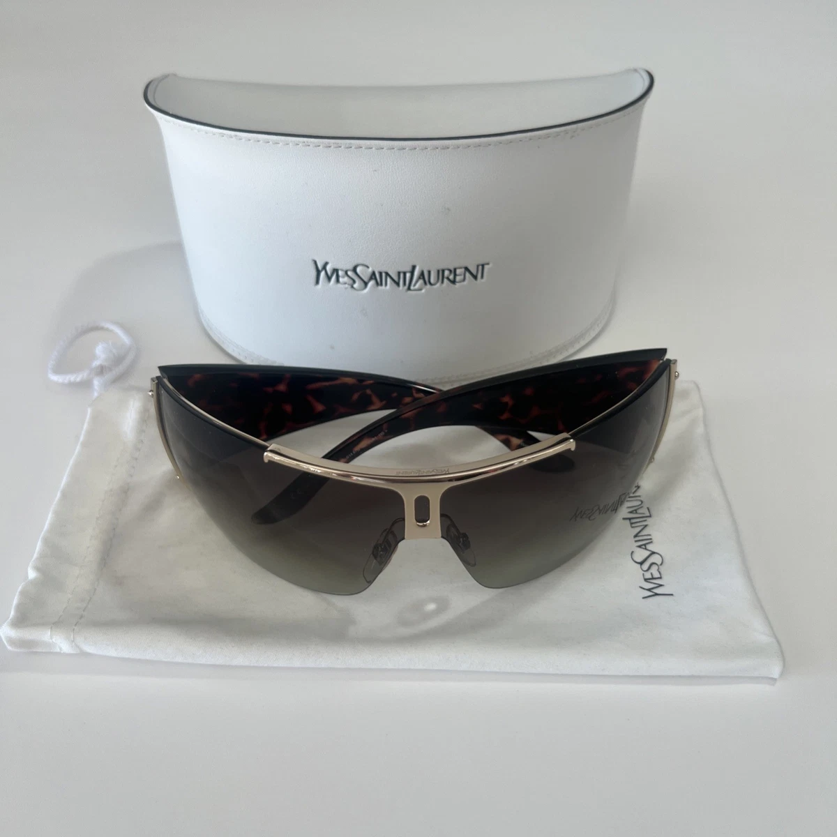 Yves Saint Laurent Black Frame Purple Gradient Shield Sunglasses Saint Laurent Black Palace Shield Sunglasses main image 2