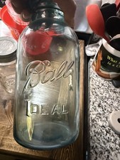 Vintage Ball Perfect Mason # 3Quart Blue Aqua Glass Fruit Canning