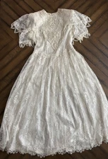 Vintage 80s JESSICA MCCLINTOCK BRIDAL Gunne Sax Dress Lace Cottagecore Ivory 14