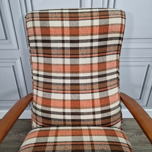 Retro Vintage Mid Century Modern Upholstered East Arm Fireside Chair - Tartan - Picture 7 of 24