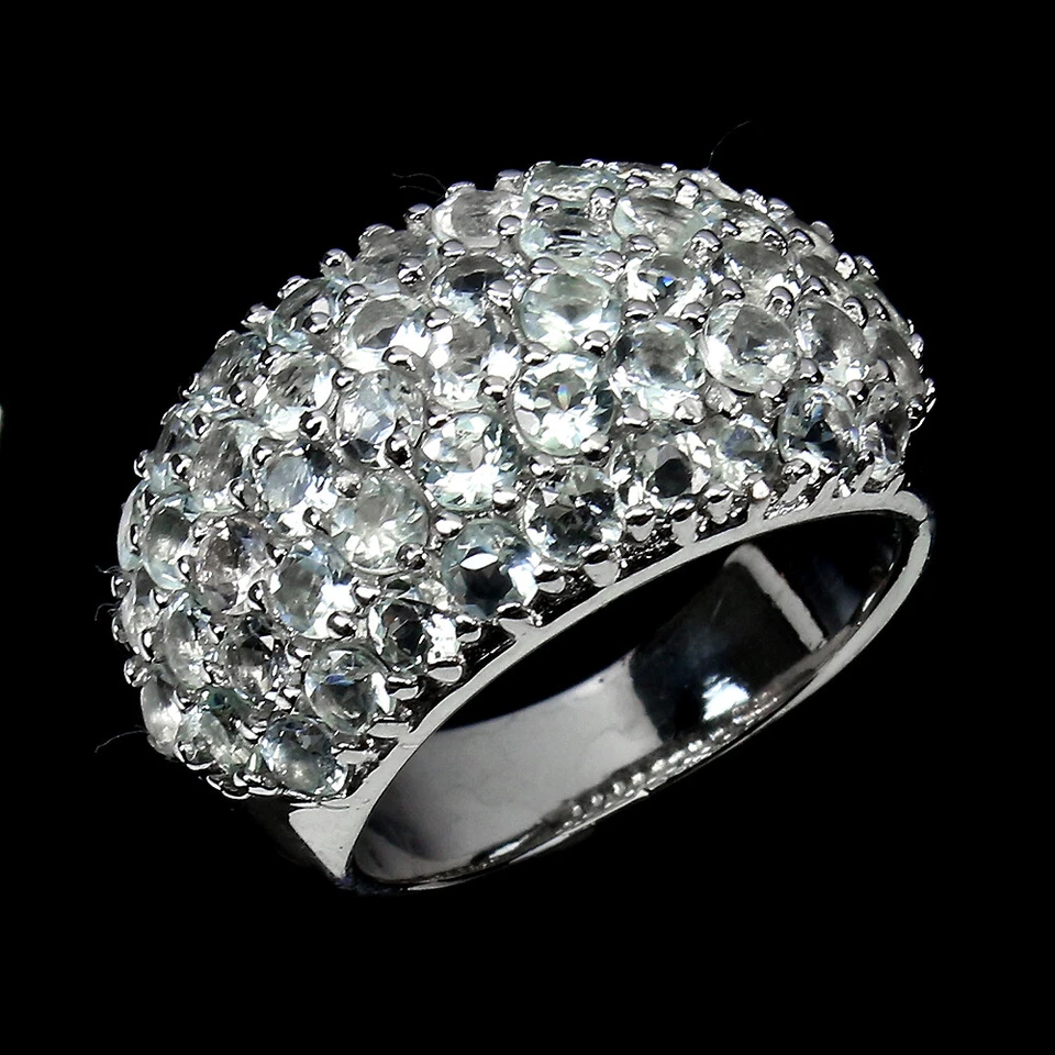 925 Sterlingsilber Ring Rund Aquamarin Natürlicher Edelstein Schmuck Size 9 Gift - Bild 3 von 4