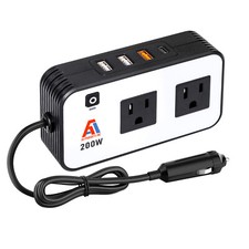 AA Products P-SH-Power Inverter 12V DC to 110V AC 200W Car Charger Adapter