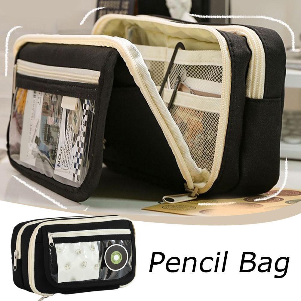Large Capacity Pencil Bag Stationery Holder Bag Keychains Children Pen Case F1