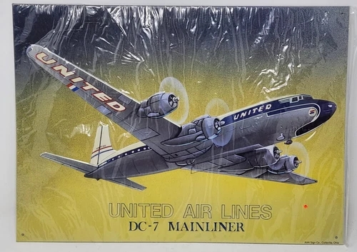 Vintage United Airlines DC-7 Mainliner Tin Sign 1993 AAA Sign Co. Coitsville, Oh