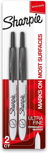 SHARPIE Retractable Permanent Markers, Ultra Fine 2 Count (Pack of 1), Black 
