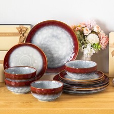 Ensemble vaisselle rouge faïence service de table 4, 8, 12 personnes 12/24/36...