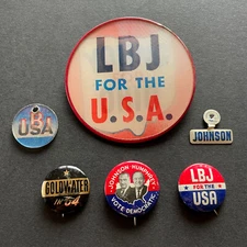 1964 LBJ Johnson & Humphrey Presidential Campaign Buttons & Goldwater Button