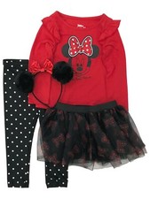 Disney Toddler Girls 4pc Minnie Mouse Outfit Pants Shirt Skirt Headband Set 12m