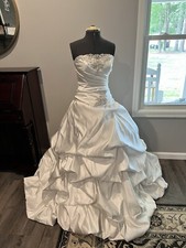 Satin Wedding Ball Gown With Swarovski Crystal Details, Train And Bustle