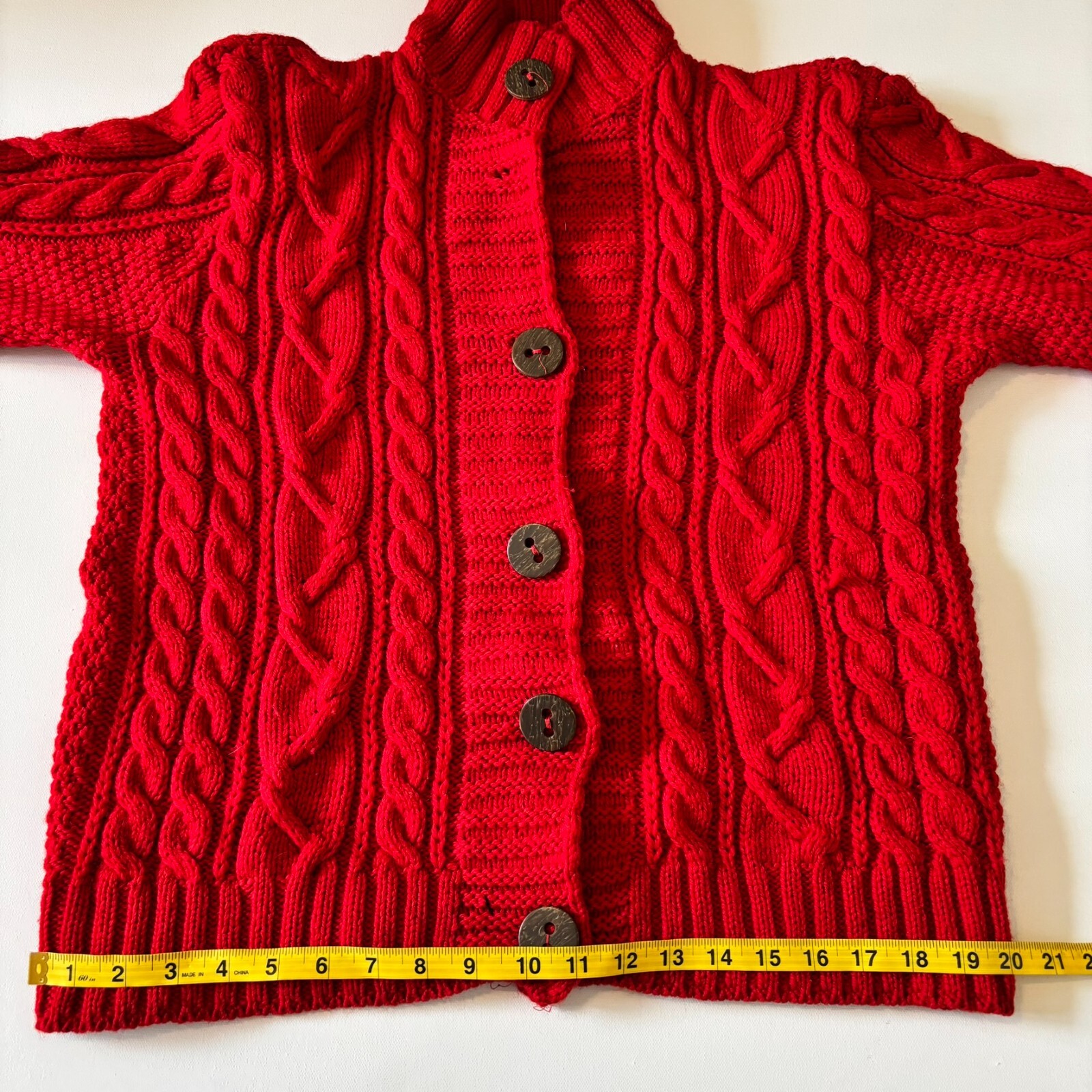 Vintage Peregrine Wool Sweater Cardigan Cable Knit Red Medium Missing 1 Button