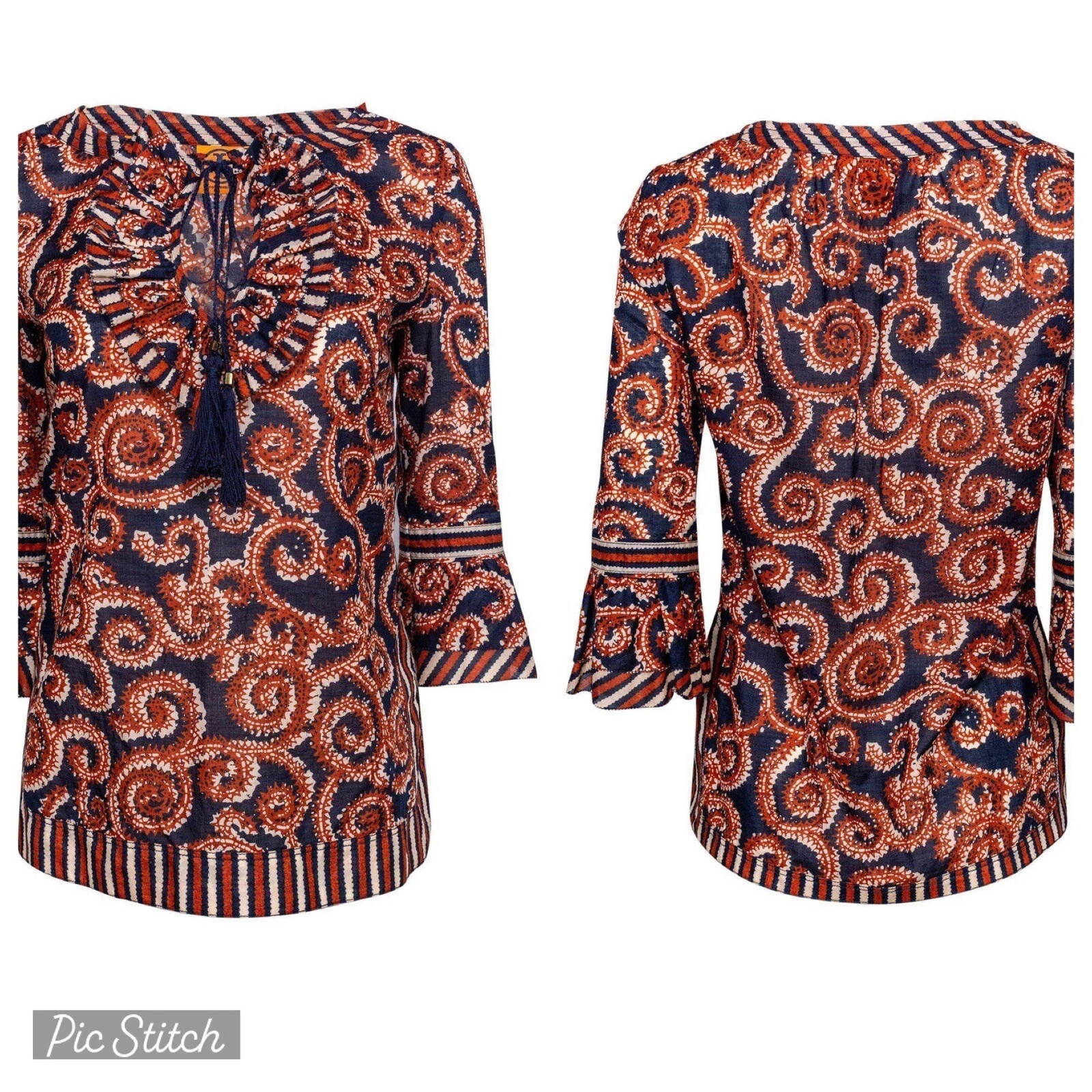 Tunica Tory Burch Gwenna jacquard con volant 6 38 petto manica 3 4 CheapChicPlus