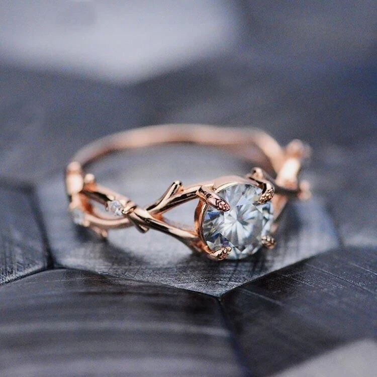 Buy Ivy Leaves Twig Engagement Ring Set With a Raw Diamond Online in India  - Etsy