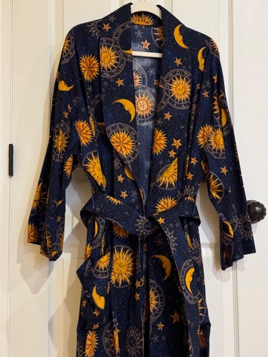 Boho spirit Stunning Moons, Stars Celestial Vibes Magical Cotton Robe Unisex - Picture 14 of 15