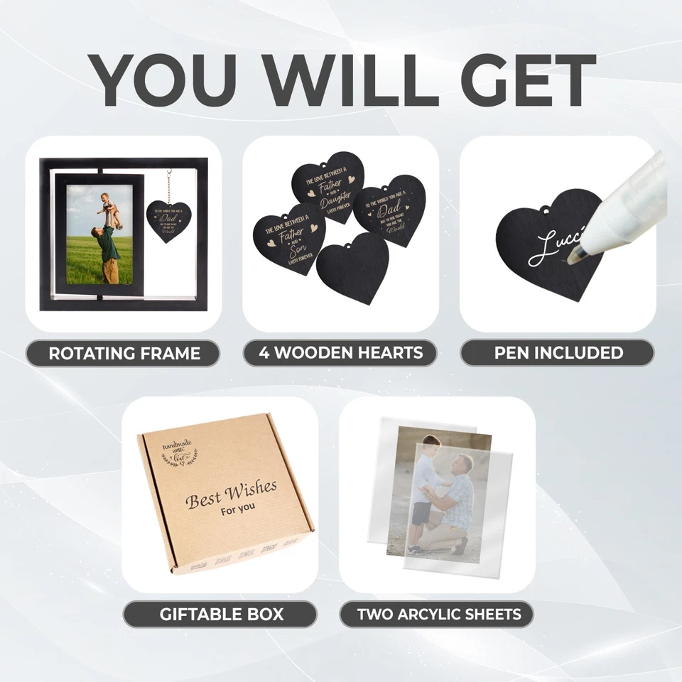 Marco de fotos giratorio de madera negro para retrato de papá cubierto 4x6 Foto 3 de 4