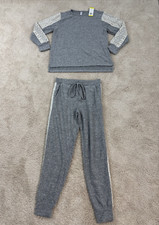 Flora Nikrooz 2 Piece Long Sleeve Lounge Pajama Set Woman Sz S Gray Lace Comfort