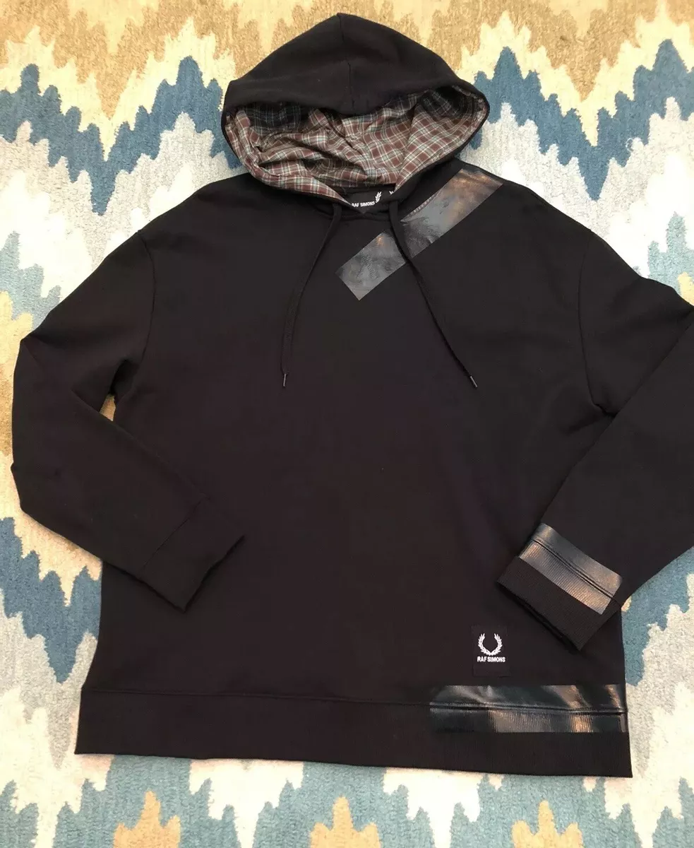 Fred Perry X Raf Simons Tape Sweatshirt Hoodie - Black Tartan - Size 40 Medium