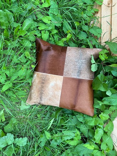 Exclusive Design Cow Hide Patchwork Cushion Cover Cowhide Leather Pillow Case - Picture 46 of 135