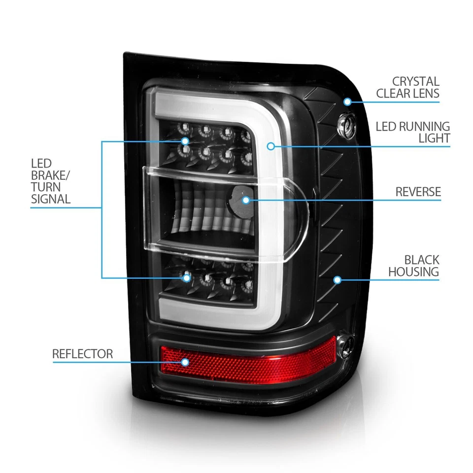 2001-2011 FORD RANGER C-BAR LED TAIL LIGHTS LEFT RIGHT LAMPS ASSEMBLY BLACK - Image 3 of 4