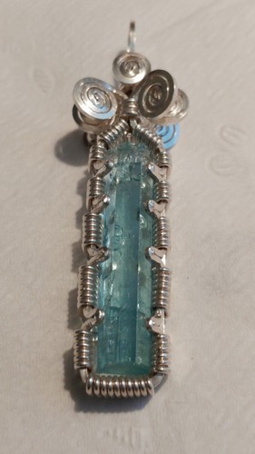 Top Qualität Natürlicher Aquamarin Maßgeschneidert Sterlingsilber Draht Wickel Anhänger - Bild 4 von 5