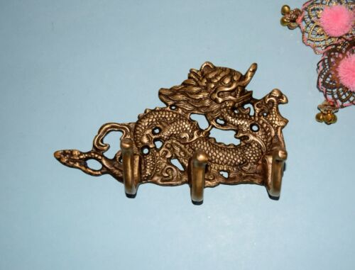 Brass Feng Shui Dragon Wall Hook Mythical Animals Creature Door Mount Hanger - Picture 1 of 12
