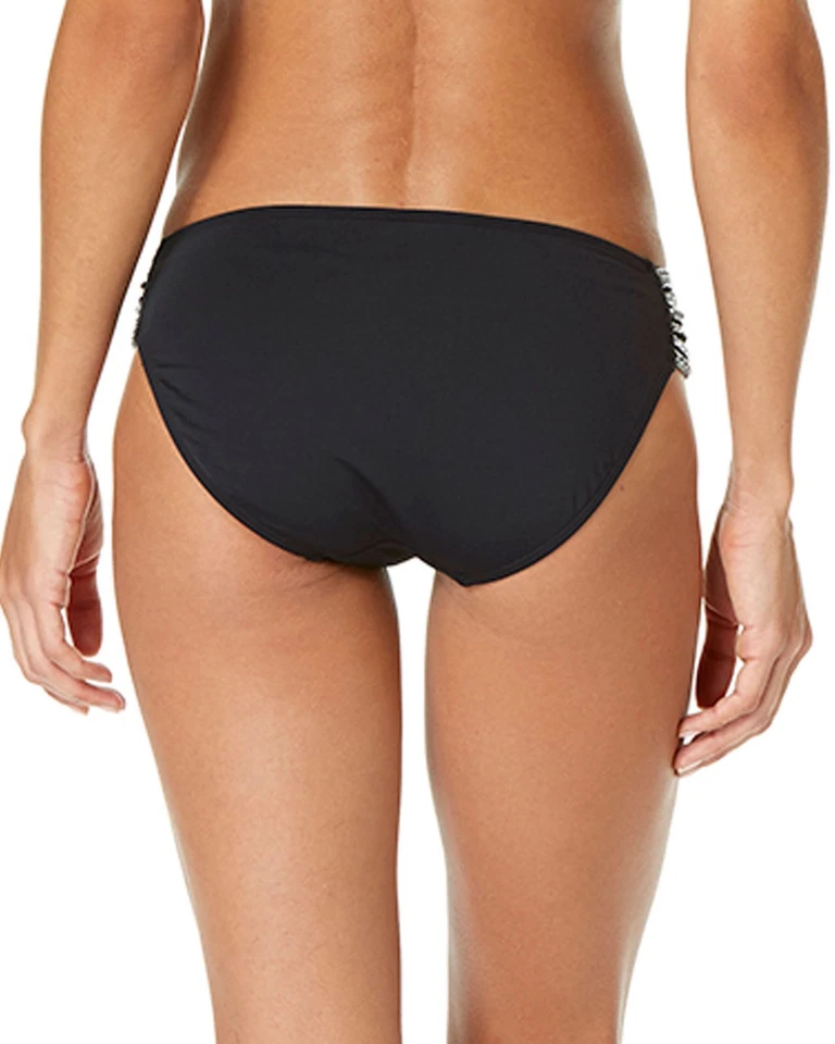 Parte inferior de bikini Anne Cole crochet fruncido con lengüeta lateral, negro/blanco, mediano 307053 Foto 2 de 4