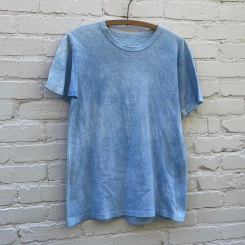 Vintage 1950s 60s All cotton t-shirt sky blue overdyed Medium