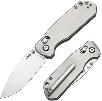 CJRB Maximal Folding Knife 3'' Stonewash S90V Steel Blade Gray Titanium Handle
