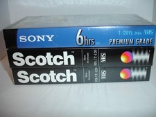 3 New VHS Cassette 2 Scotch High standard T-120  Sony 6hrs premium grade T-20