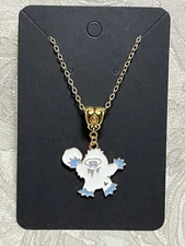 Bumble Yeti Snowman Christmas Enamel Pendant Gold Necklace Novelty Fun Necklace
