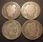 (4) Barber Dime Lot (Full Dates/No Significant Damage): 1899, 1911-D, 12 & 16