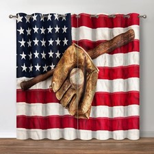Jekeno Baseball Blackout Curtains - American Flag Baseball Bat Softball Ball ...