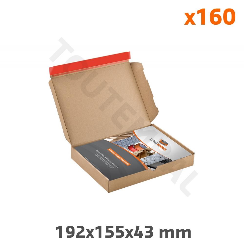 Boîte postale plate kraft 192x155x43 mm lot de 160 cartons d'expédition