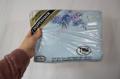 Tastemaker Blue Muslin Floral Flourish USA NEW Vintage Twin Flat 66x96