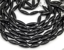28x10mm Faceted Oval Black Onyx Gemstone Beads Stone- 19881