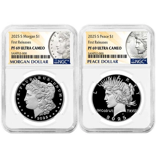 2pc Set - 2025-S $1 Proof Morgan and Peace Silver Dollar NGC PF69UC FR Morgan
