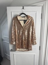 Wanderdoll Oversized Gold Sequin Dress Shirt, Size XL / UK 14 NEW