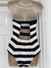 & other stories navy and ivory striped strapless swimsuit size 40 UK 12