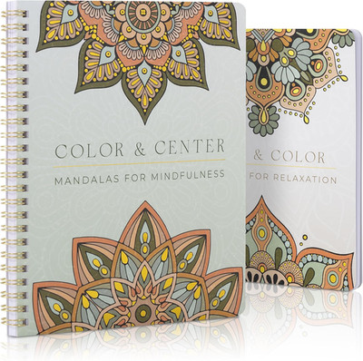 Beautiful Adult Coloring Book Set of 2 for Relaxation - Mandala Coloring Books w