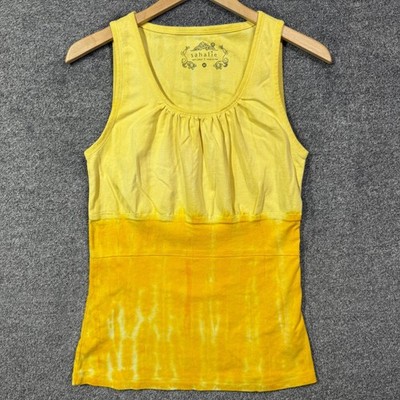 Sahalie Tank Top Womens M Yellow Tie Dye Cotton Empire Waist Made in USA