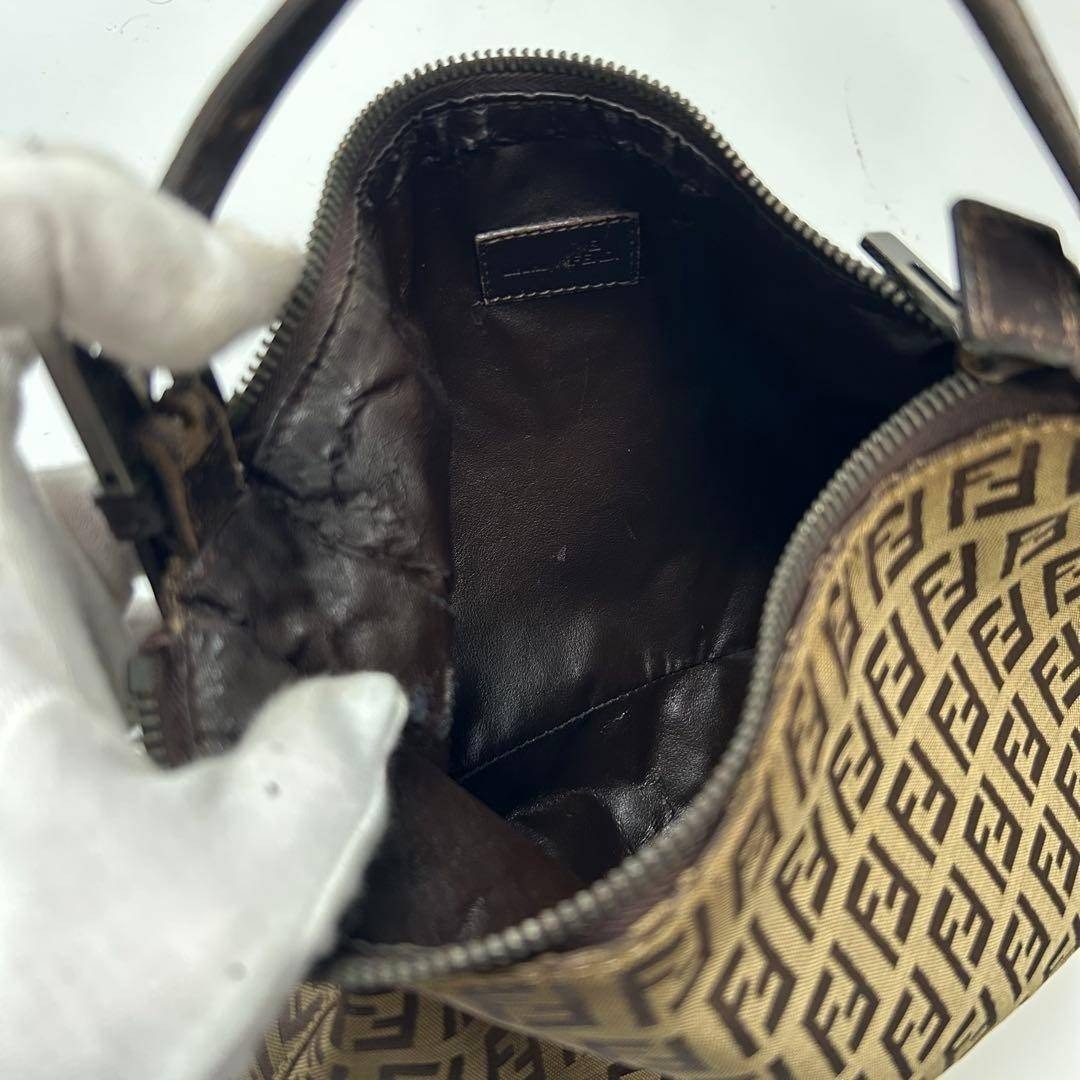 FENDI Zucchino Canvas One-Shoulder Bag Brown Authentic