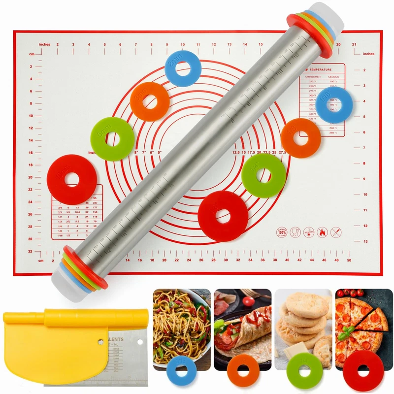 Mikula Rolling Pin Rolling Pins Thickness Rings And Silicone Baking Pastry Mat
