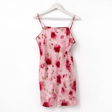 Gilligan  O  Malley Pink Satin Slip Dress Rose Floral Mini Nightgown Size Large